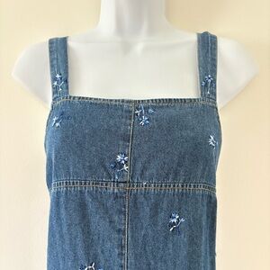 Denim Dress with Floral Embroidery